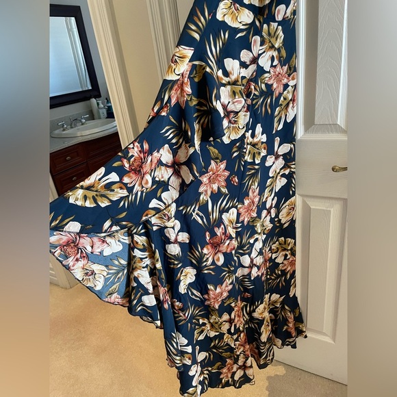 Floral Halter Neck Maxi Dress - Blue and Cream - Picture 2 of 7